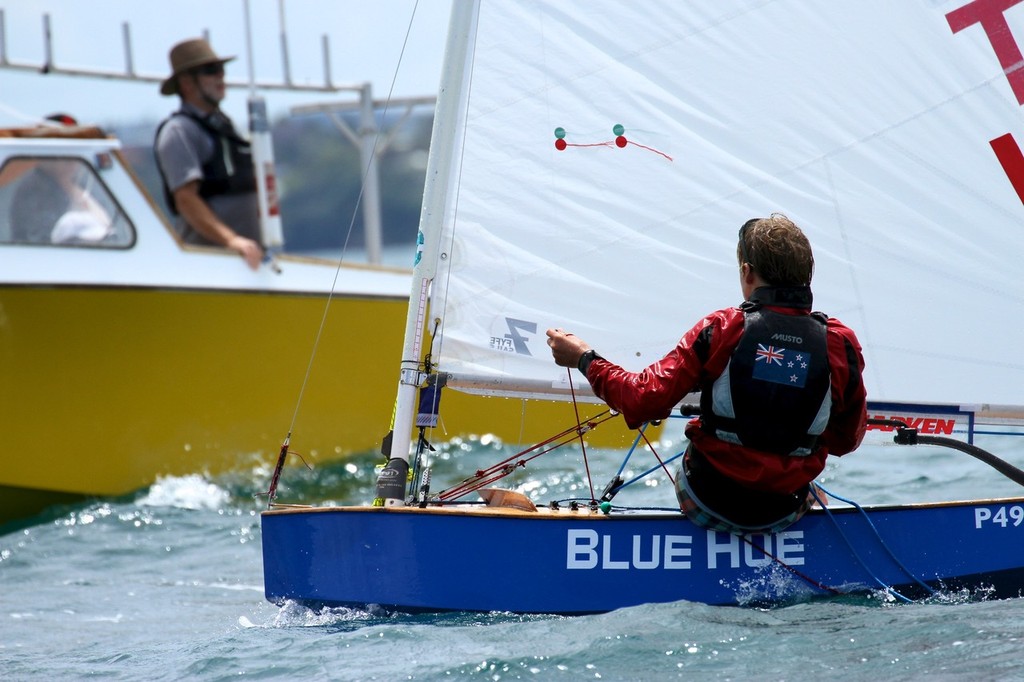 Isaac McHardie croosses the finsih line in the final race of the Tauranga Cup to take the Tanner and Tauranga Cup double  - Final Race, 2012 Stack P class Tauranga Cup, Murray’s Bay © Richard Gladwell www.photosport.co.nz